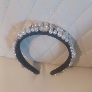 NEW Gorgeous Large Pearl Bling Wide Slip on Felt Headband